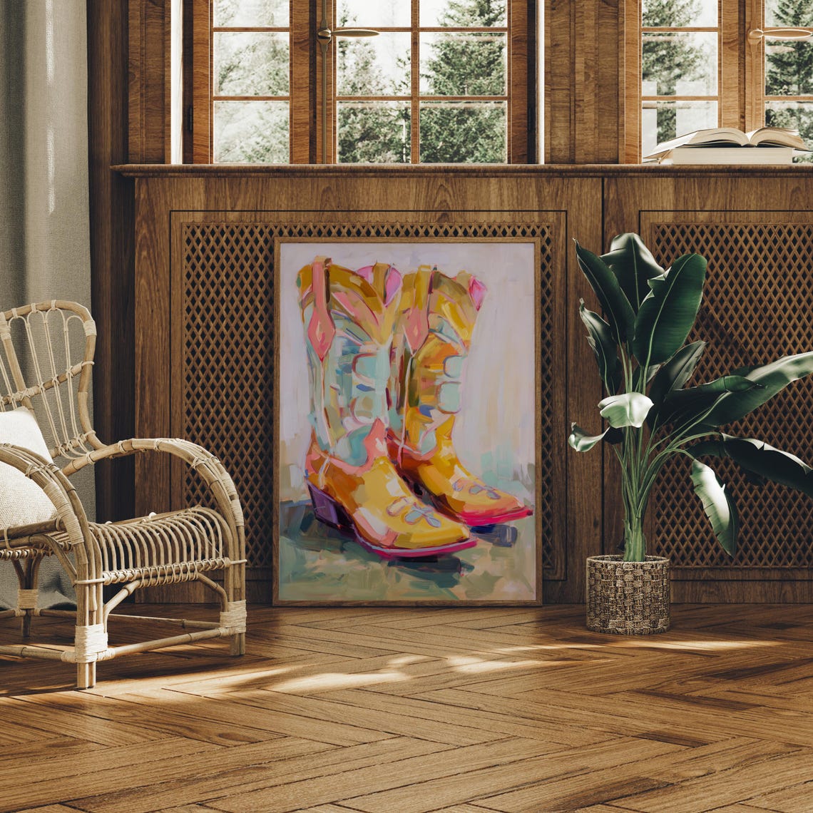 Colorful Cowboy Boots Abstract Western Modern Oil Painting Poster