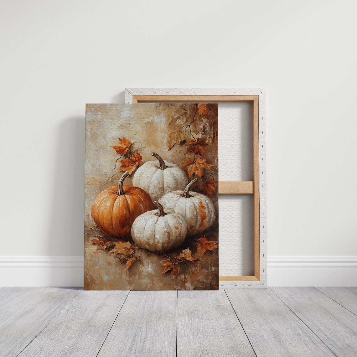 White and Orange Pumpkins Autumn Harvest Still Life Oil Painting Poster - Image 3