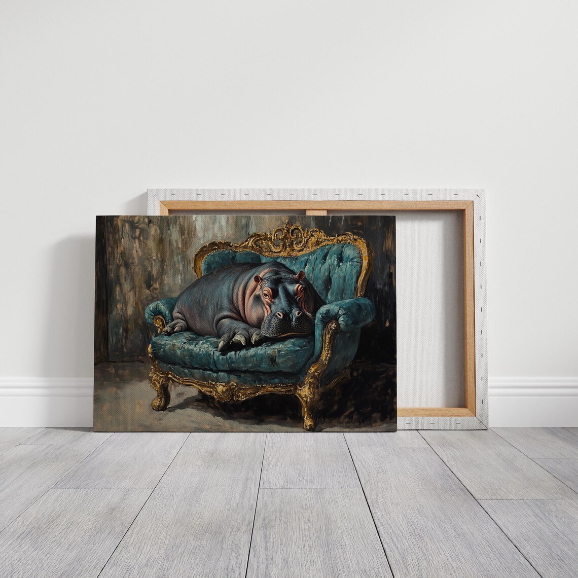 Regal Hippo On Ornate Sofa Wall Art Print - Image 7