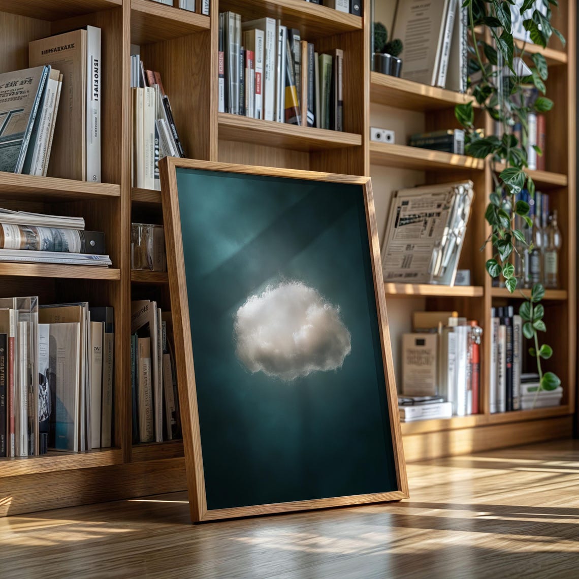 Minimalist White Cloud On Teal Sky Dreamy Modern Single Cloud Poster