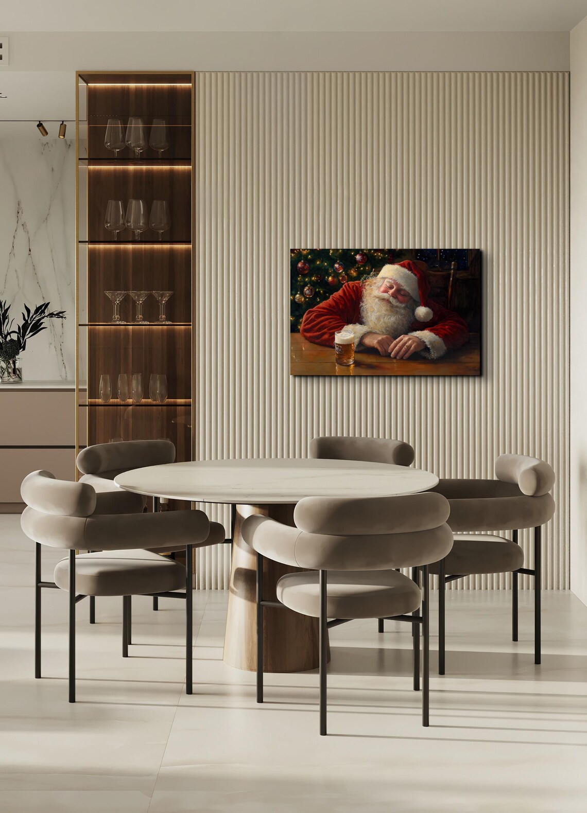 Sleeping Santa With Beer Funny Christmas Tavern Scene Poster - Image 3