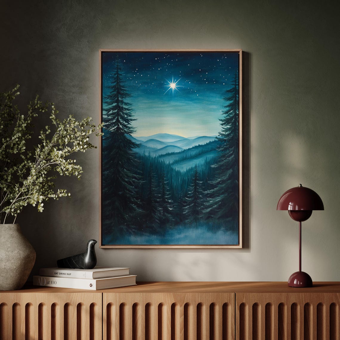 Silent Night Christmas Star Over Dark Pine Forest Mountain Poster - Image 5