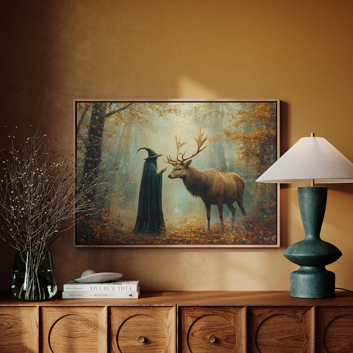 Witch Stag Autumn Forest Enchanted Woodland Mystical Fantasy Art Poster - Image 3