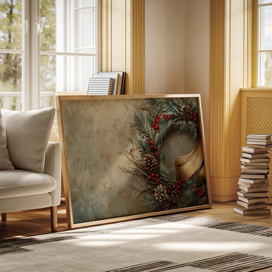 Evergreen Pine Wreath With Gold Ribbon Berries Christmas Wall Poster - Image 5