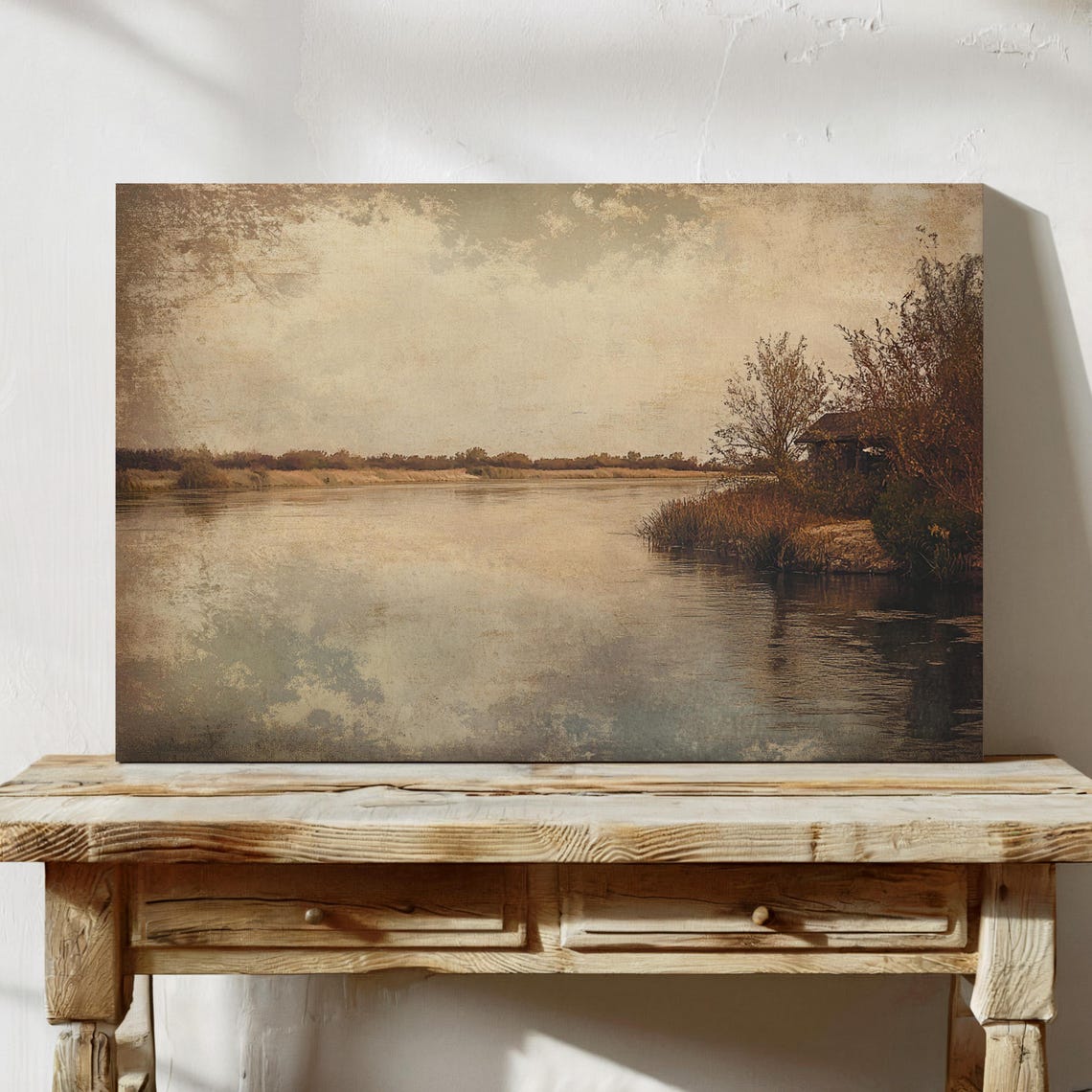 Rustic Autumn Lake Shore Cabin Reflection Vintage Nature Poster - Image 3