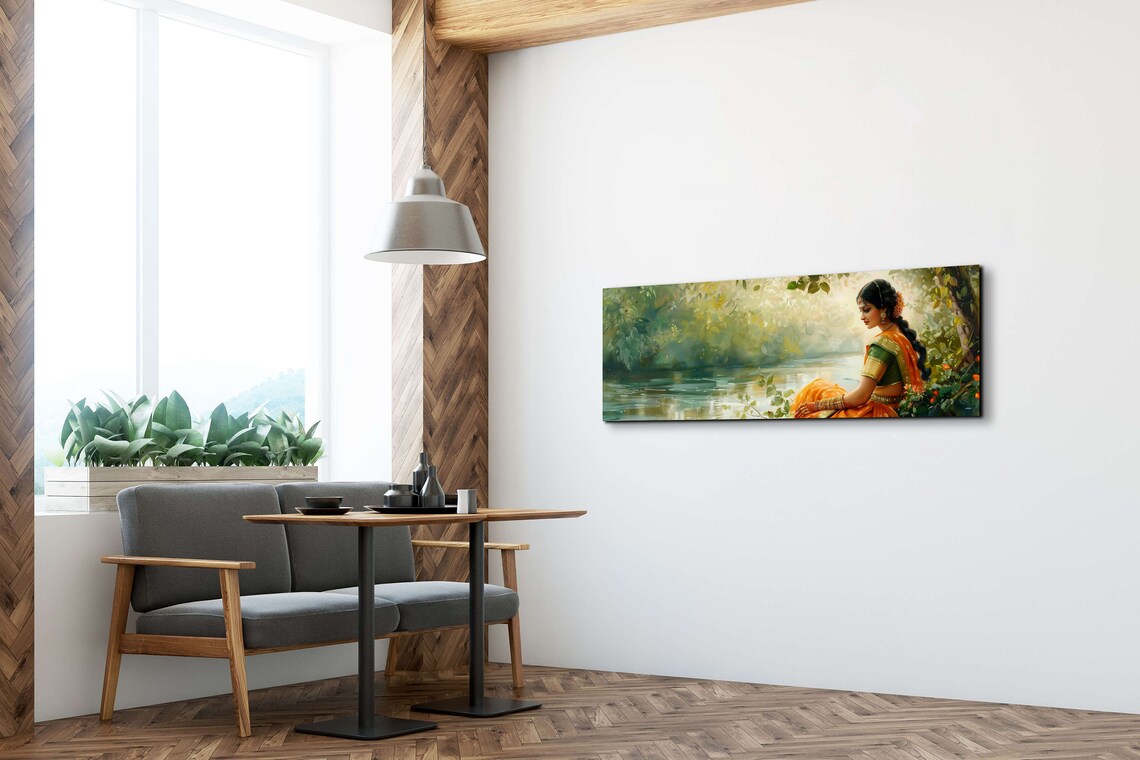 Indian Woman By The River Bank, Wall Art Print - Image 5