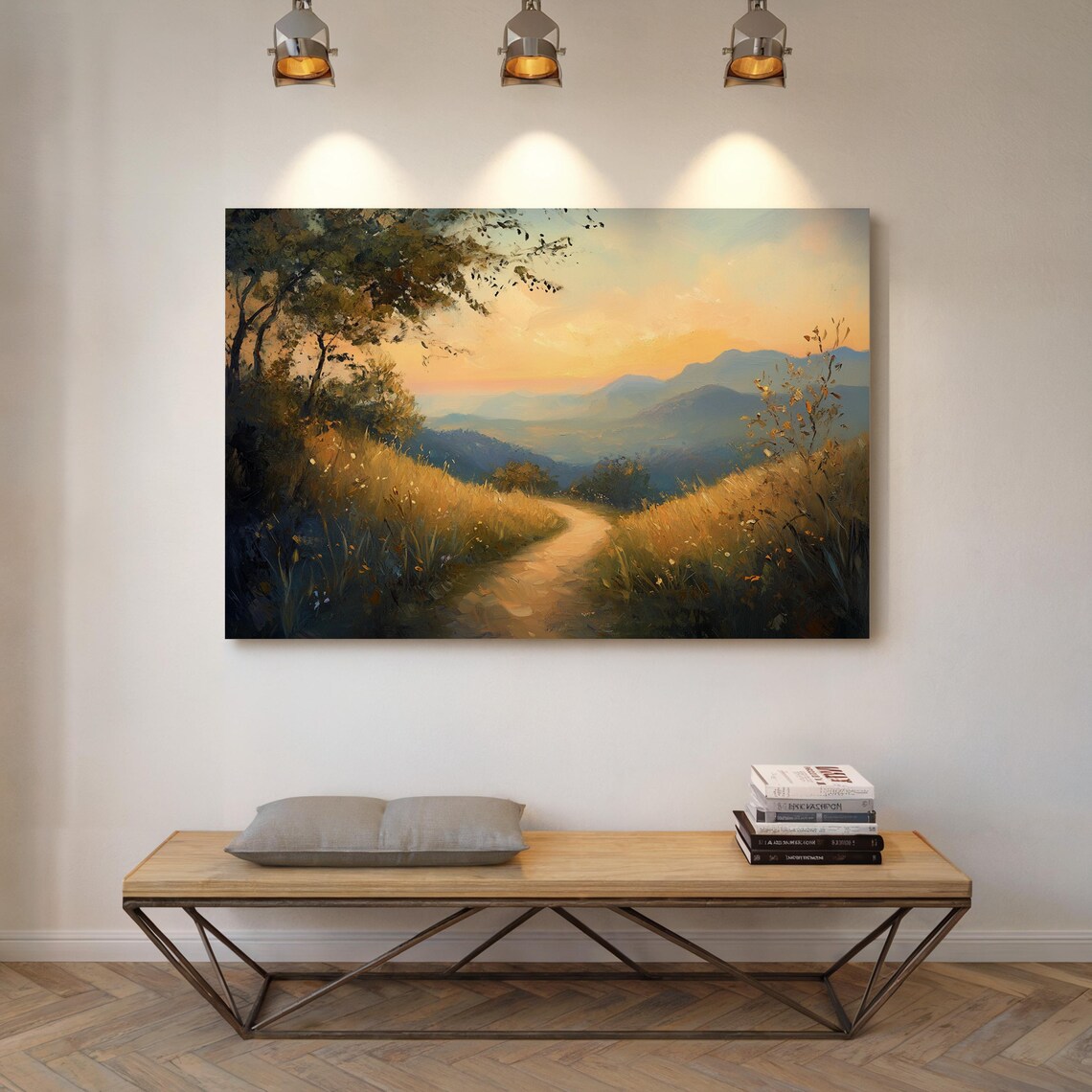 Golden Sunset Mountain Path, Rustic Landscape Art Print - Image 5