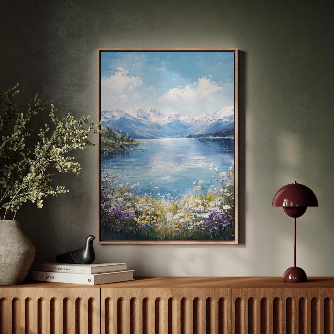 Alpine Lake With Snowy Peaks And Wildflower Meadow Landscape Wall Art - Image 5