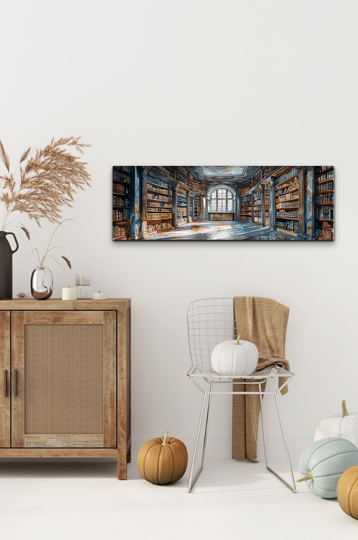 Grand Marble Library Hall Tall Bookshelves Panoramic Wall Art - Image 4
