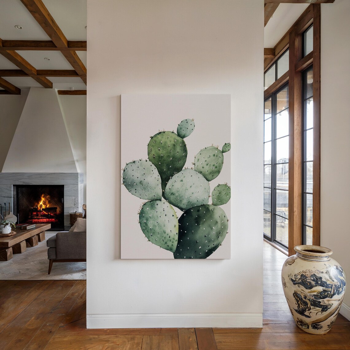 Watercolor Prickly Pear Cactus, Minimalist Botanical - Image 3