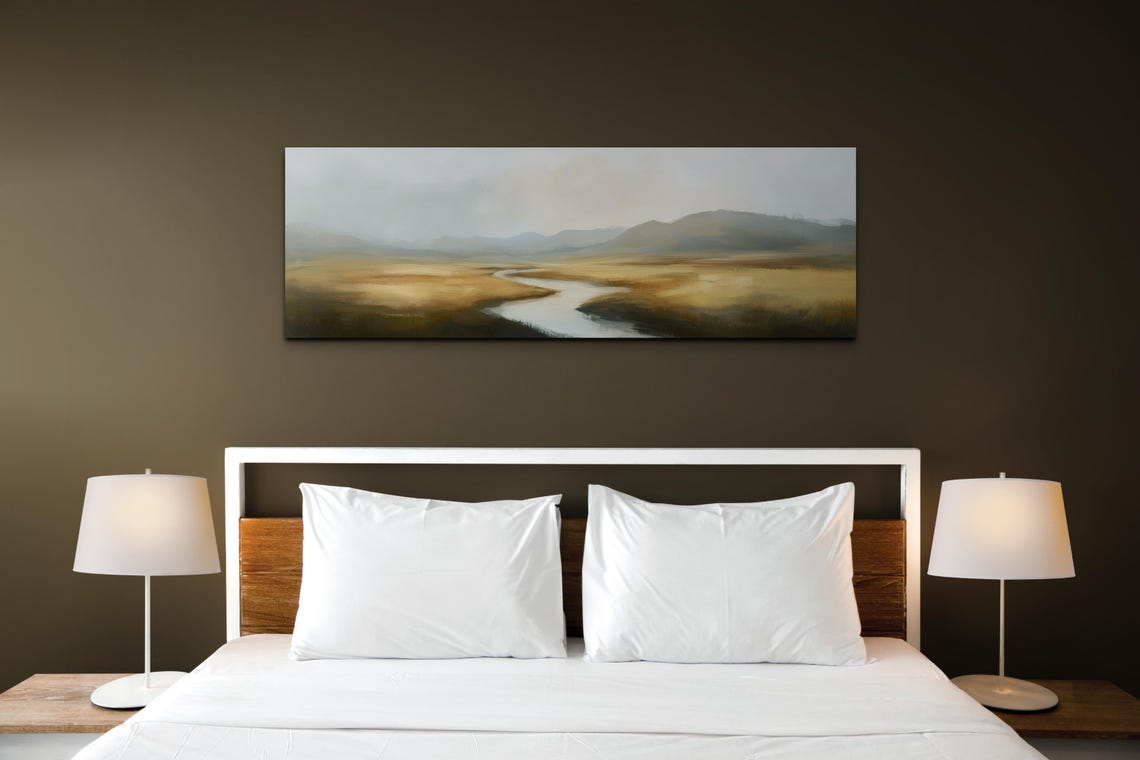 Misty River Golden Plains Hills Panoramic Tranquil Art Poster - Image 3