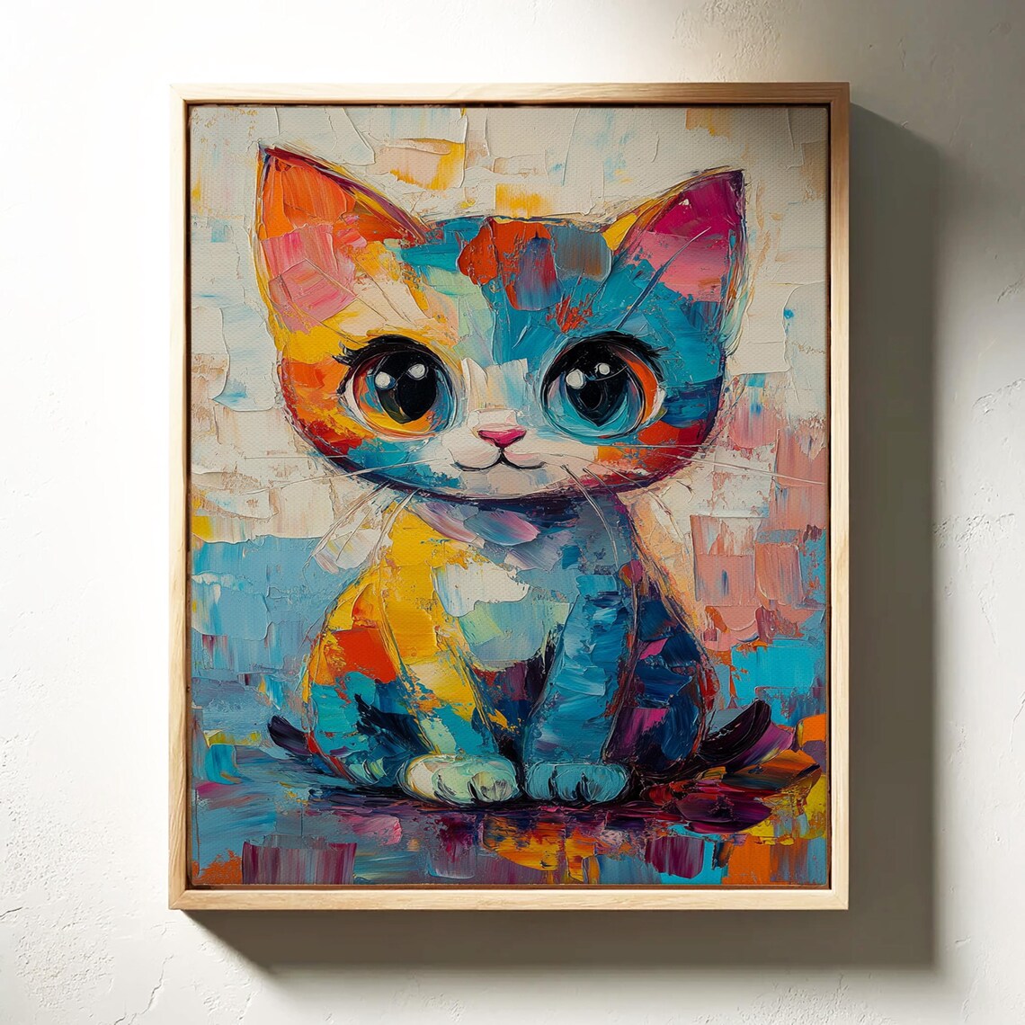 Colorful Abstract Kitten with Big Eyes Pop Art Cat Portrait Poster - Image 3