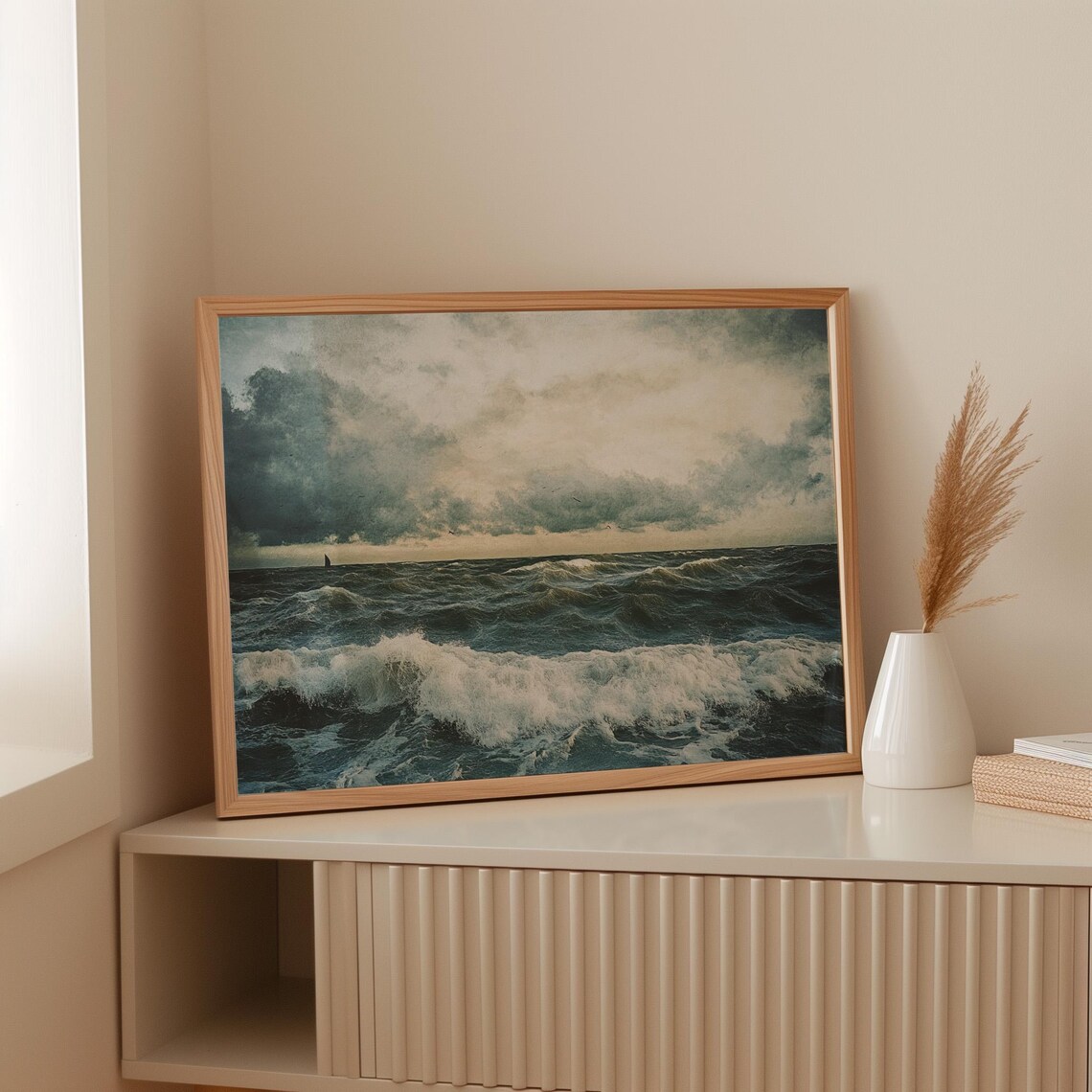 Stormy Ocean Waves With Dramatic Clouds Moody Dark Seascape Coastal Scene Poster