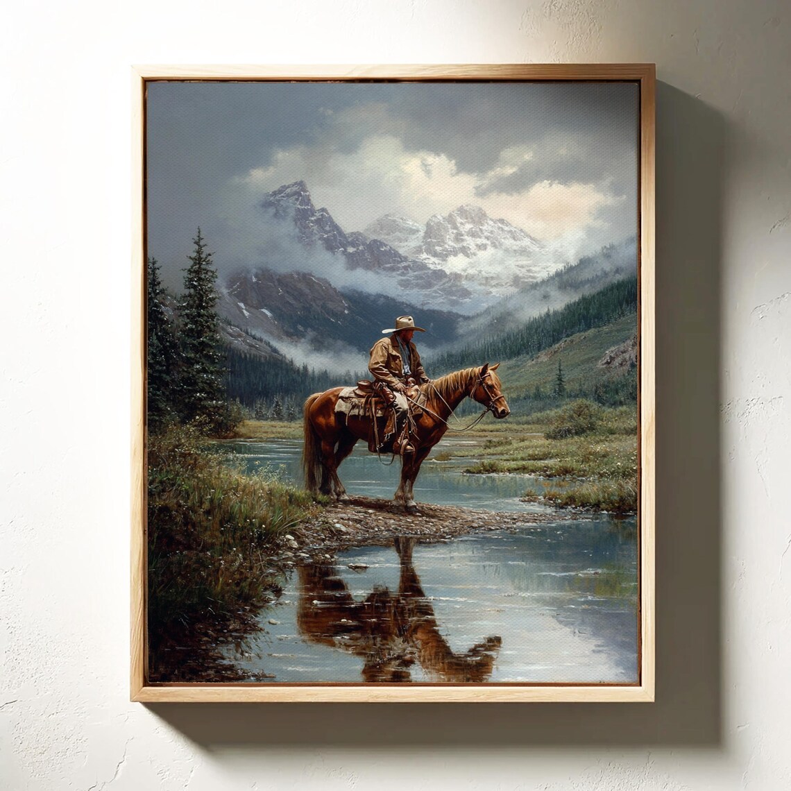 Cowboy Mountain Western Horseback Rider, Art Print - Image 4