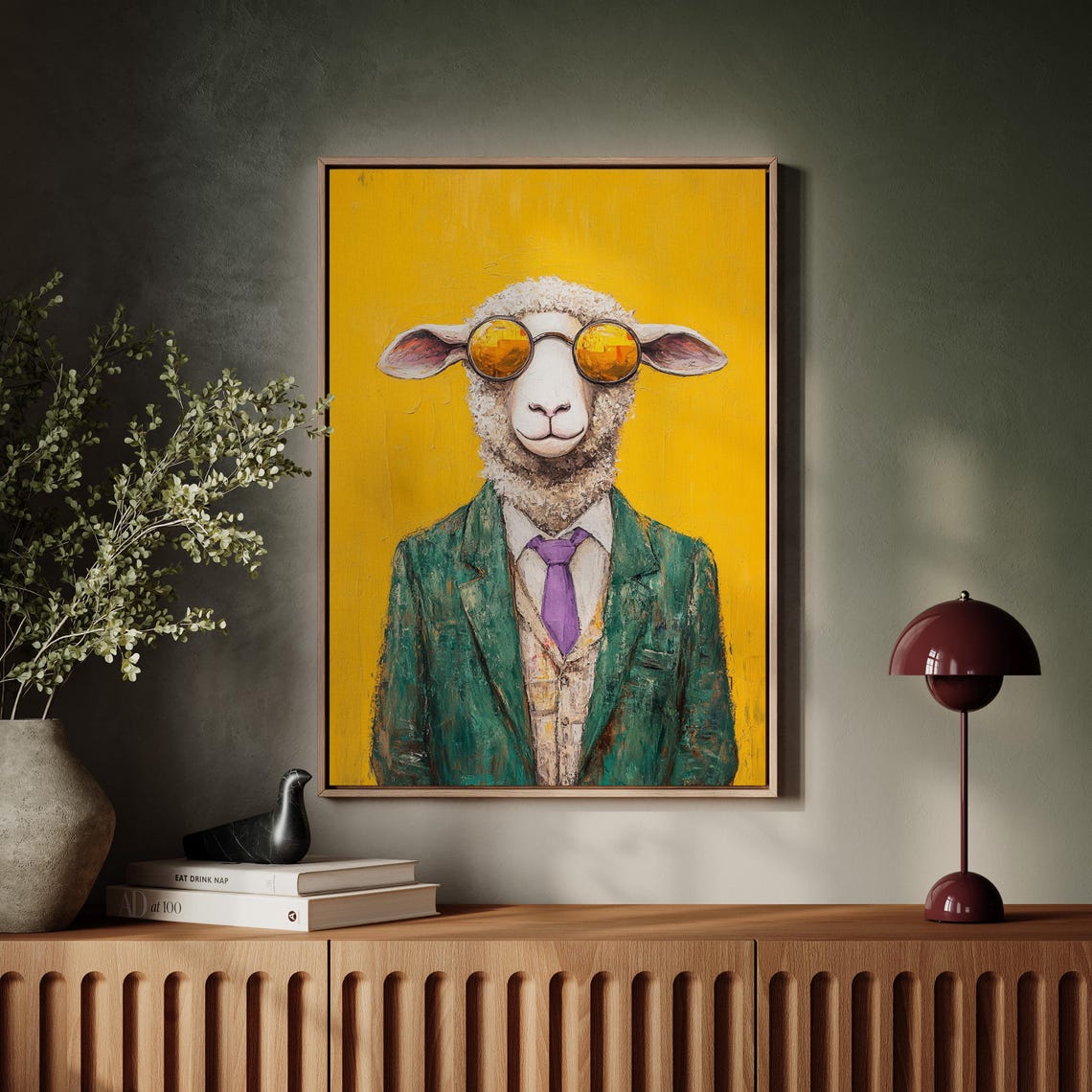 Cool Sheep in a Green Suit with Amber Sunglasses Fun Art Poster - Image 7