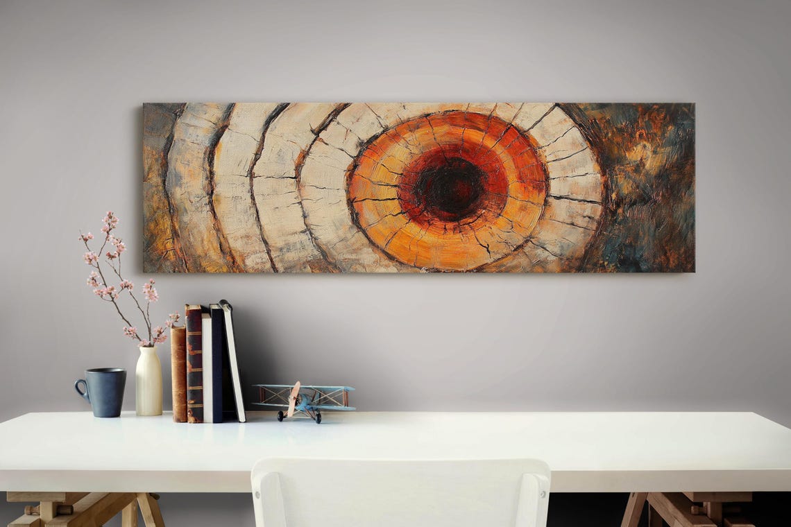 Cream Panoramic Tree Ring Ember Core Wood Grain Abstract Poster - Image 3