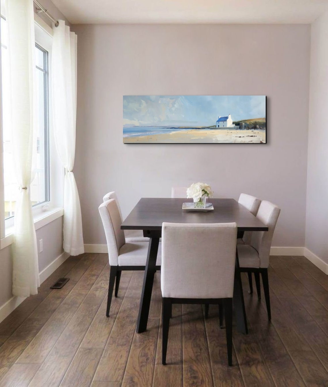 Coastal Beach House Sandy Shore Oil Painting Panoramic Art Poster - Image 6