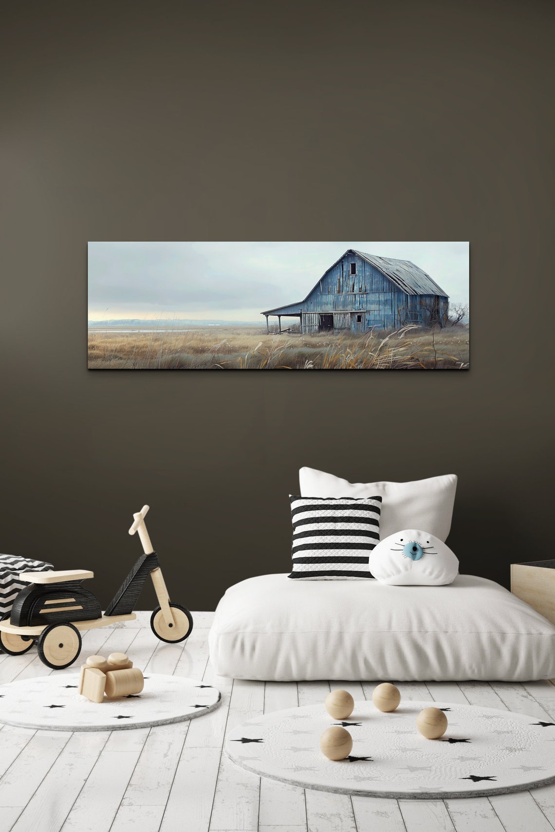 Weathered Blue Barn In Golden Field Rustic Country Art Poster - Image 6