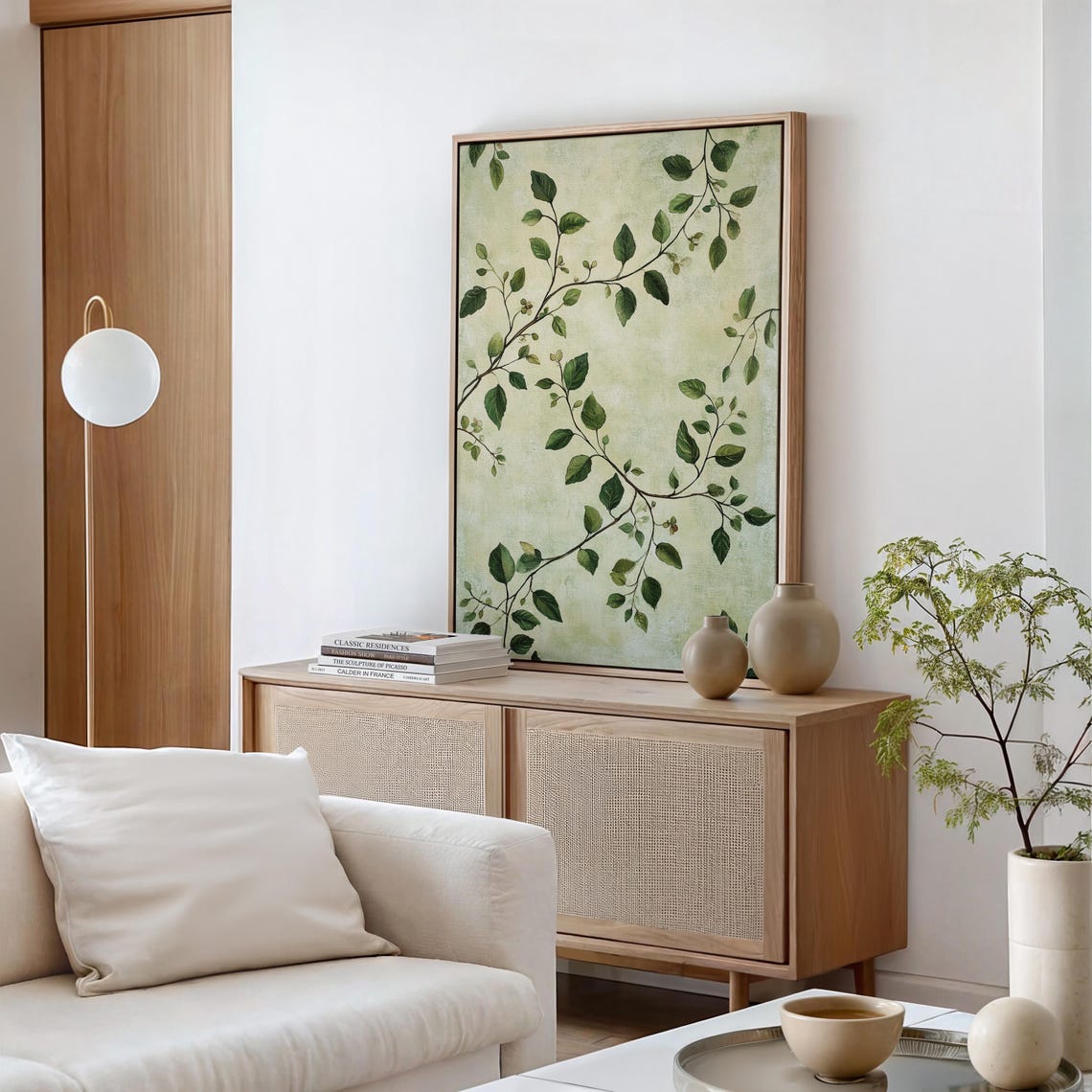 Trailing Green Leafy Vines on Sage Botanical Chinoiserie Art Poster - Image 3