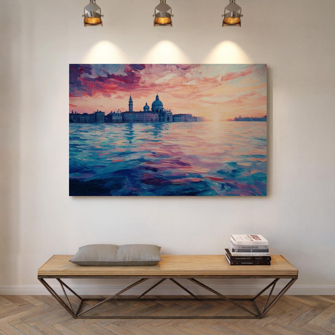 Venetian Pink Sunset Lagoon Domes Impressionist Painting Poster - Image 5