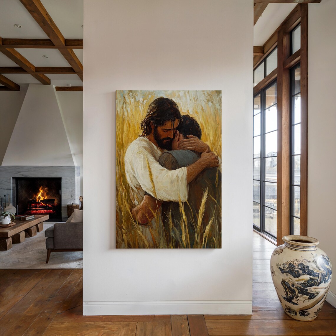 Jesus Embracing a Man in a Wheat Field Art Print - Image 4