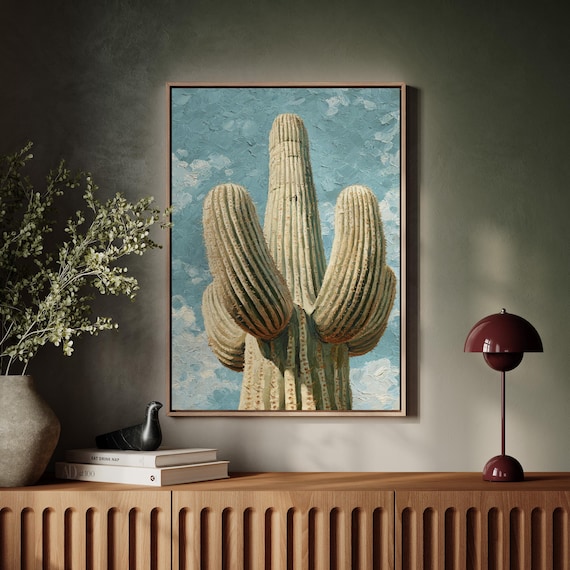 Saguaro Cactus Oil Painting Textured Desert Southwest Botanical Poster