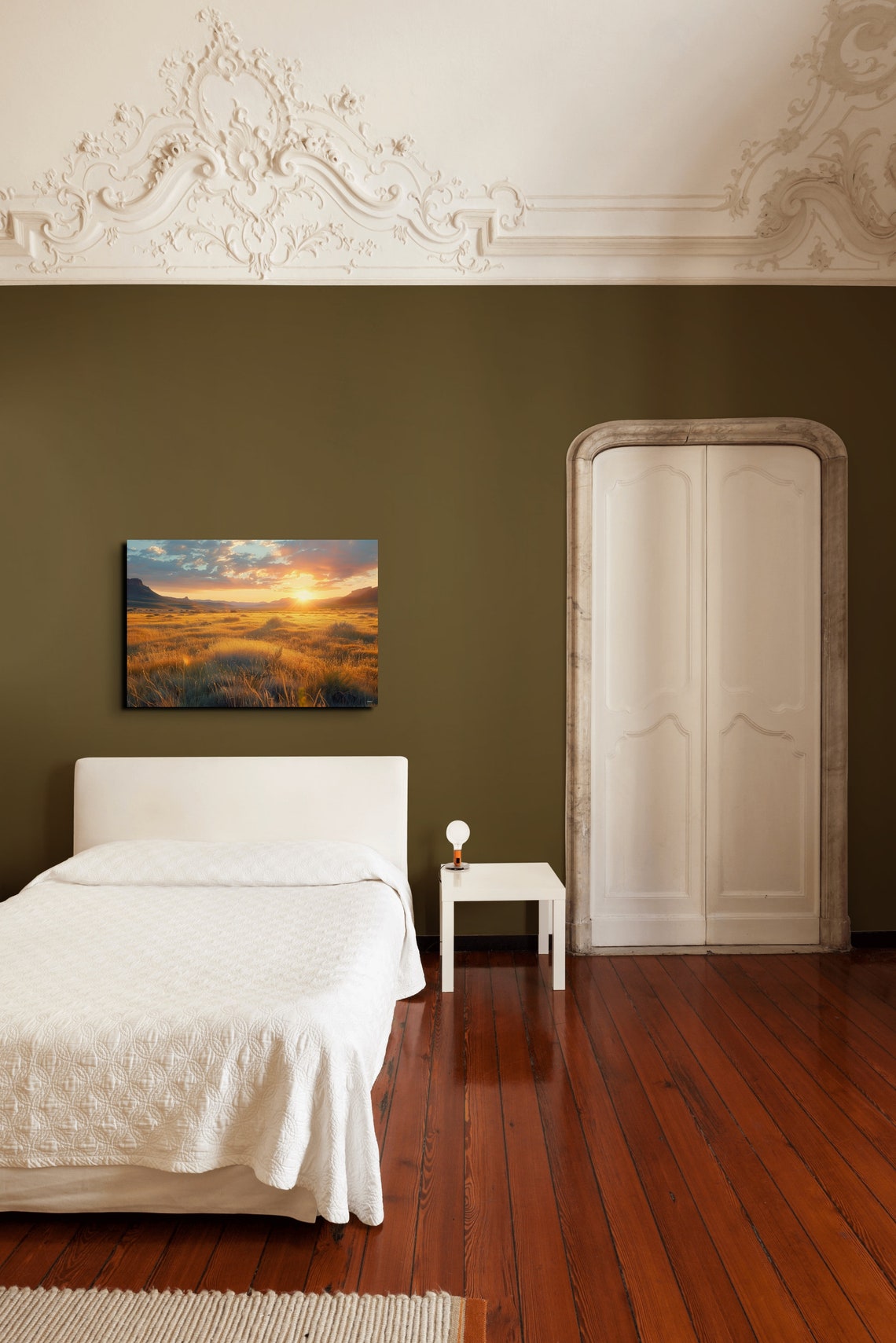 Golden Prairie Sunset Over Grassland Hills Horizon Painting Wall Art - Image 6