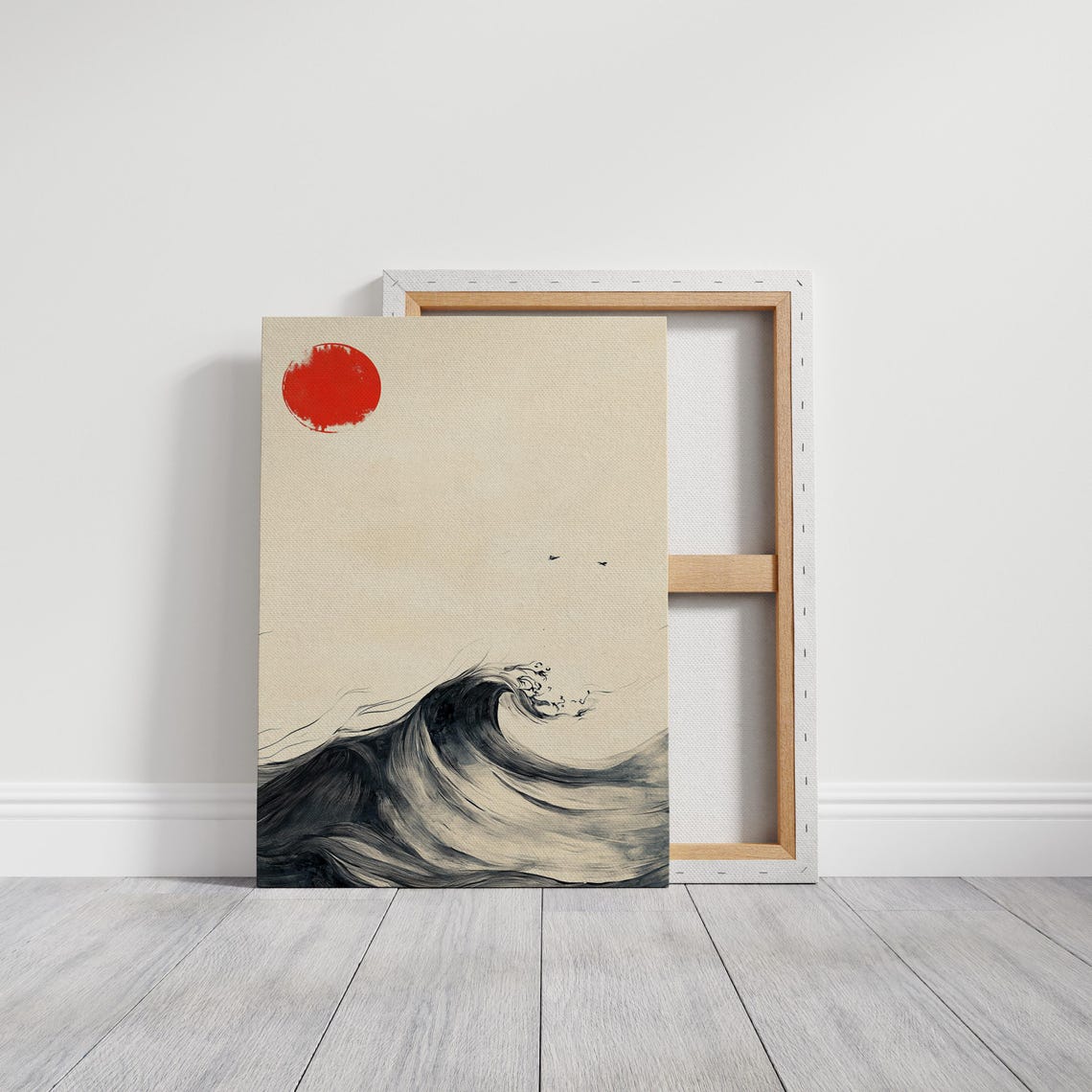 Japanese Red Sun Over Ink Wave Zen Ocean Brush Minimalist Poster - Image 3
