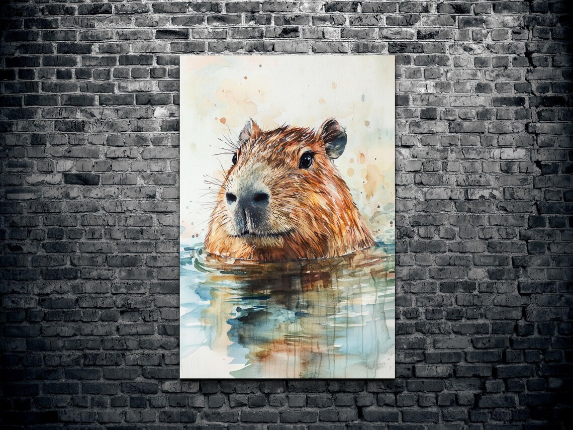 Capybara Watercolor Animal Art Print, Abstract Modern - Image 2
