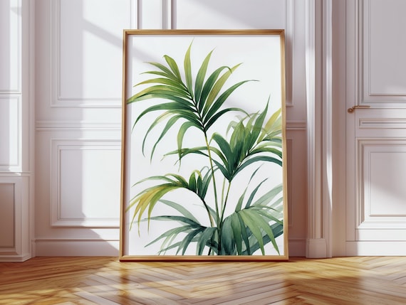 Tropical Palm Fronds Watercolor Green Leaf Cluster Botanical Poster