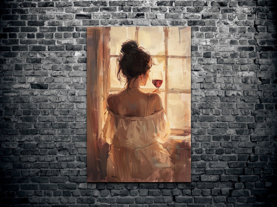 French Beauty With Glass Of Wine Oil Paint Impressionist Ready To Hang Wall Art Print French Art Wine Art Oil Paint Style Art - Image 2