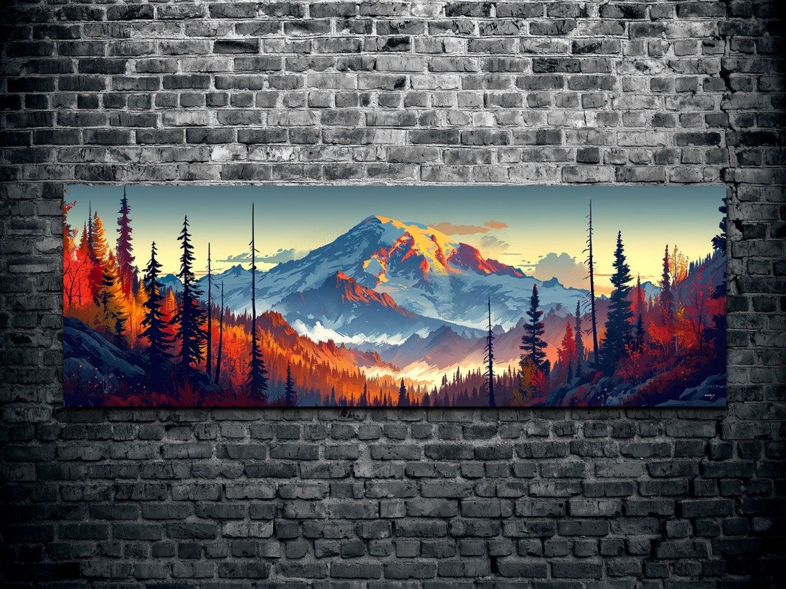 Panoramic Mount Rainier Autumn Forest Snow Peak Landscape Wall Art - Image 2