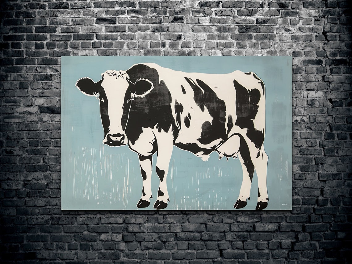 Holstein Friesian Cow Pop Art Style Blue Background Farm Poster - Image 2