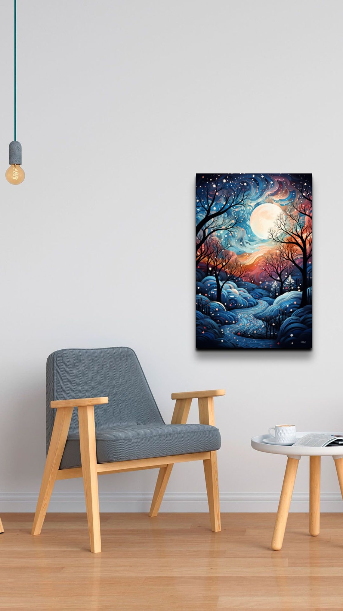 Starry Winter Night Full Moon Snowy Hills Whimsical Art Poster - Image 4
