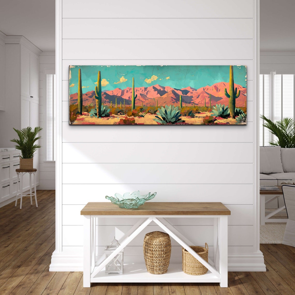 Panoramic Arizona Desert Saguaro Cactus Sunset Mountain Wall Art - Image 6