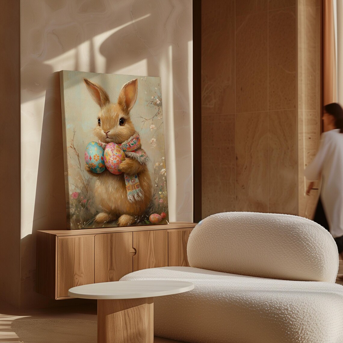 Whimsical Easter Bunny Holding Eggs Art Print - Image 4