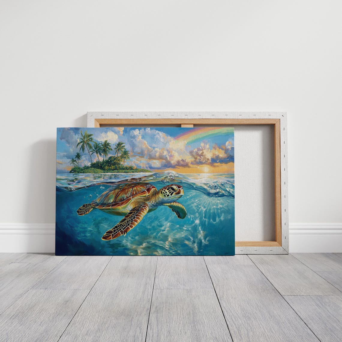 Sea Turtle Island Paradise Ocean Sunset Tropical Beach Wall Art - Image 7