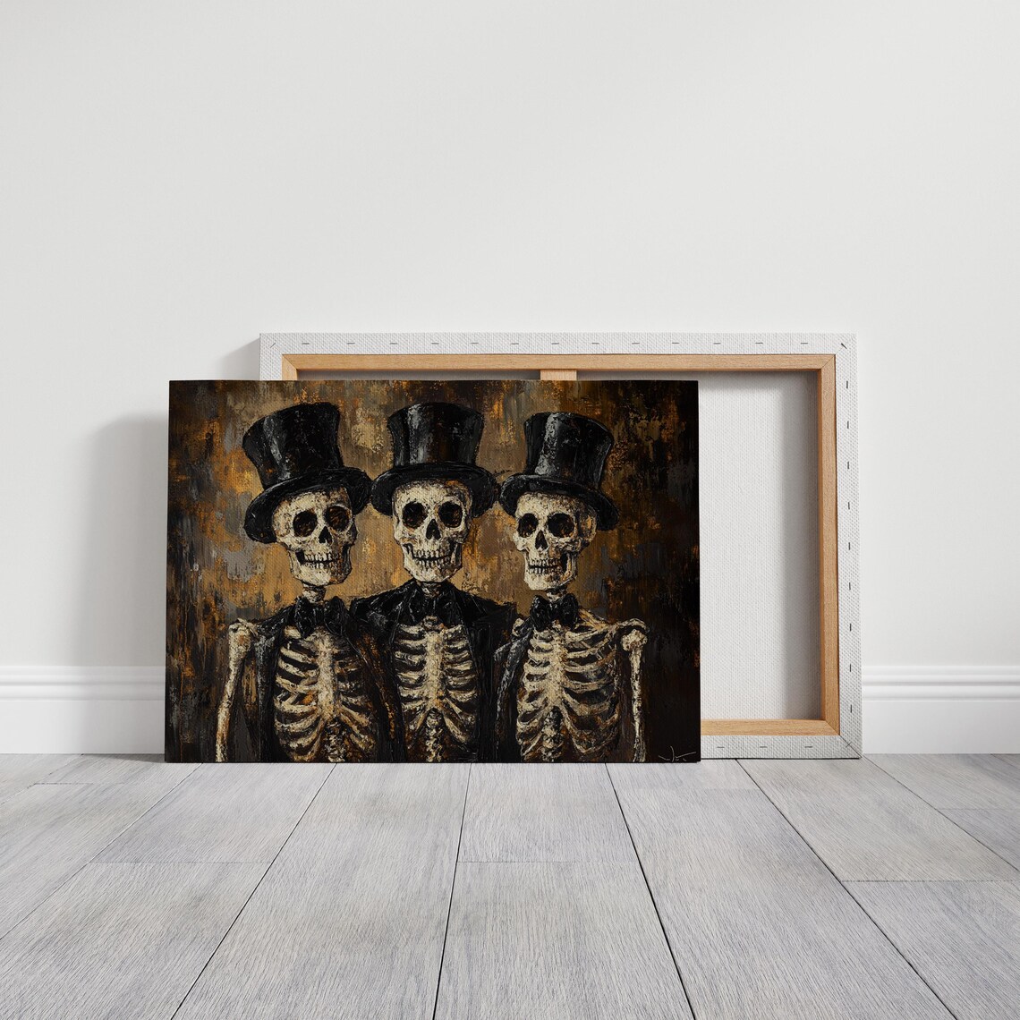 Dapper Skeleton Trio Gothic Halloween Art Print - Image 3