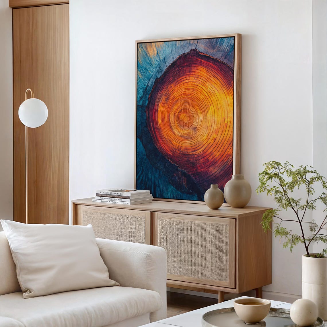 Fiery Ember Glow Tree Ring Teal Abstract Wood Botanical Wall Poster - Image 5