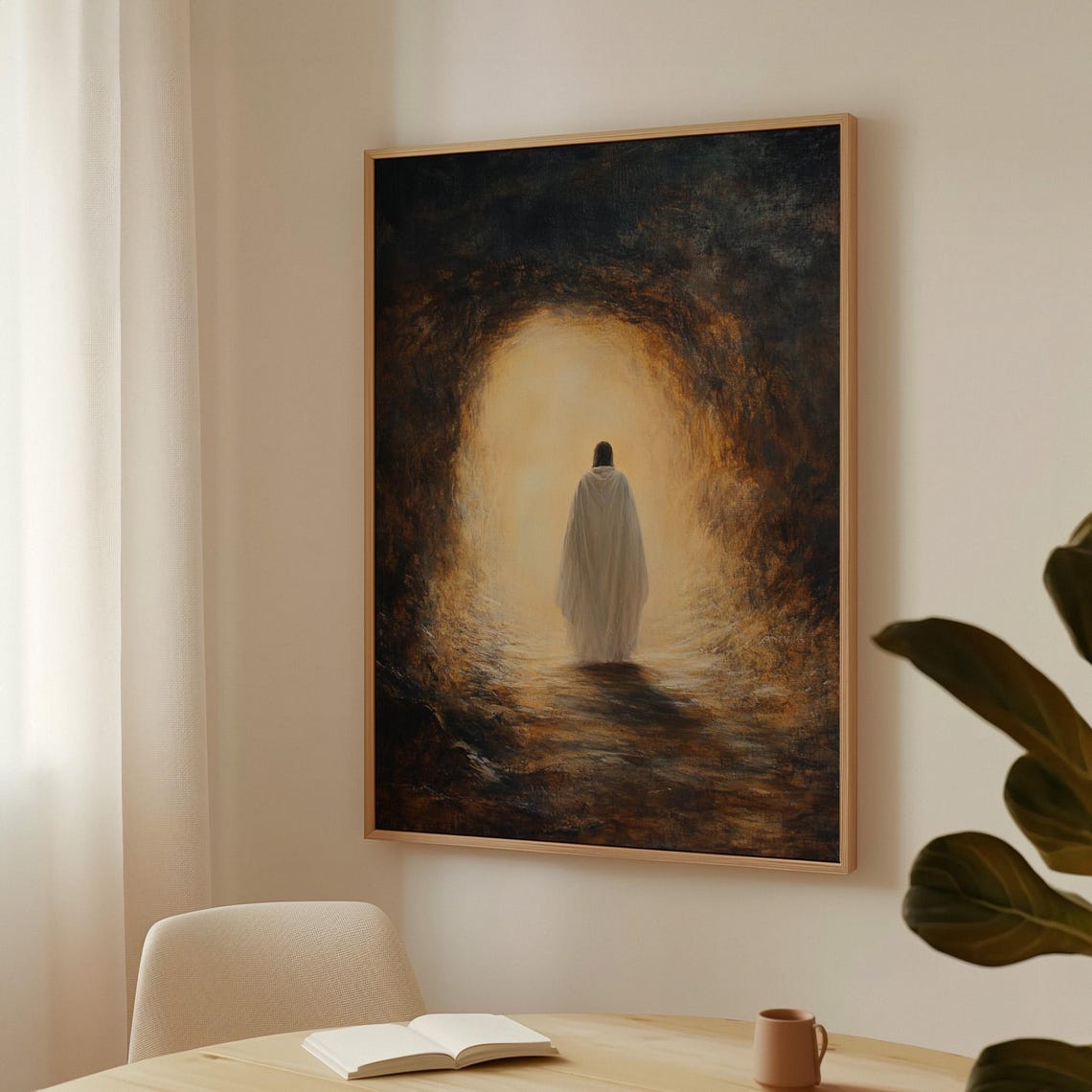 Robed Figure Walking Into Radiant Light Through Darkness Poster - Image 3