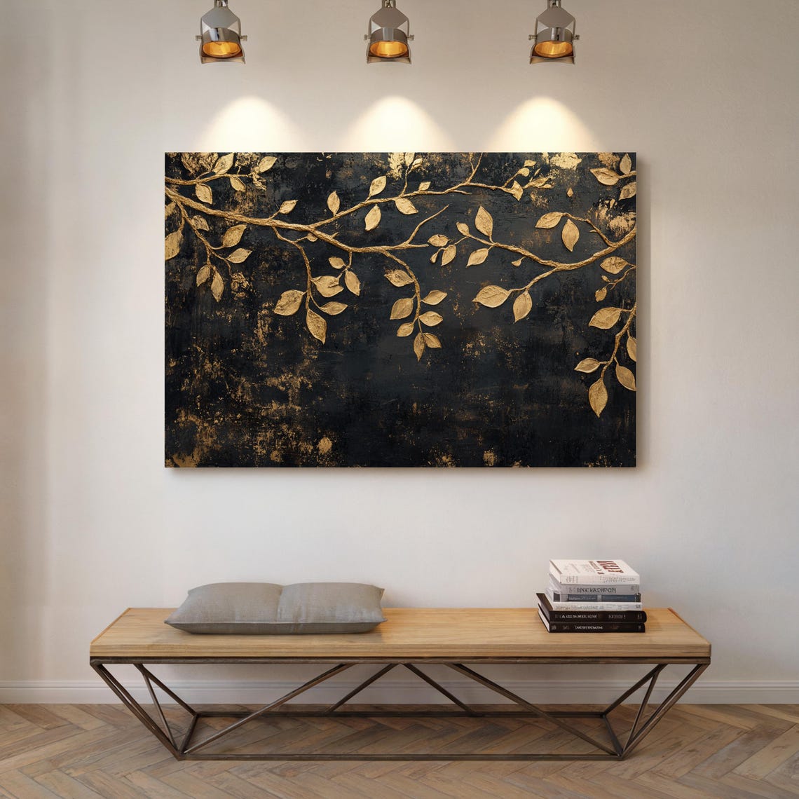 Gold Leaf Branches Black Canvas Luxury Botanical Abstract Print - Image 4
