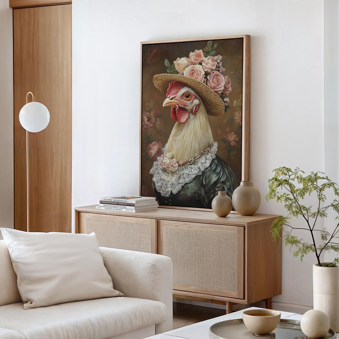 Whimsical Chicken in Floral Hat, Farmhouse Art Print - Image 4