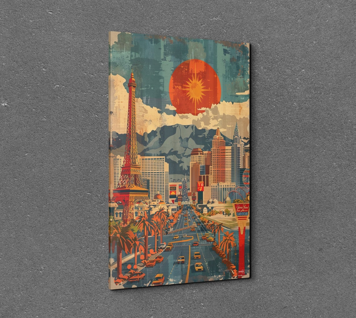 Vegas Style Boulevard with Eiffel Tower Replica Vintage Wall Art - Image 3