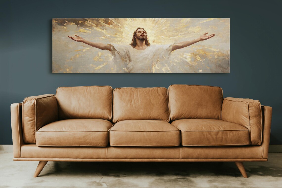 Jesus Christ Open Arms Glowing Golden Light Christian Faith Poster - Image 4