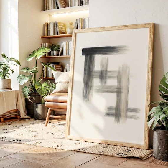 Neutral Minimalist Brushstroke Canvas Modern Beige And Charcoal Abstract Wall Art For Calm Contemporary Home Or Office Decor