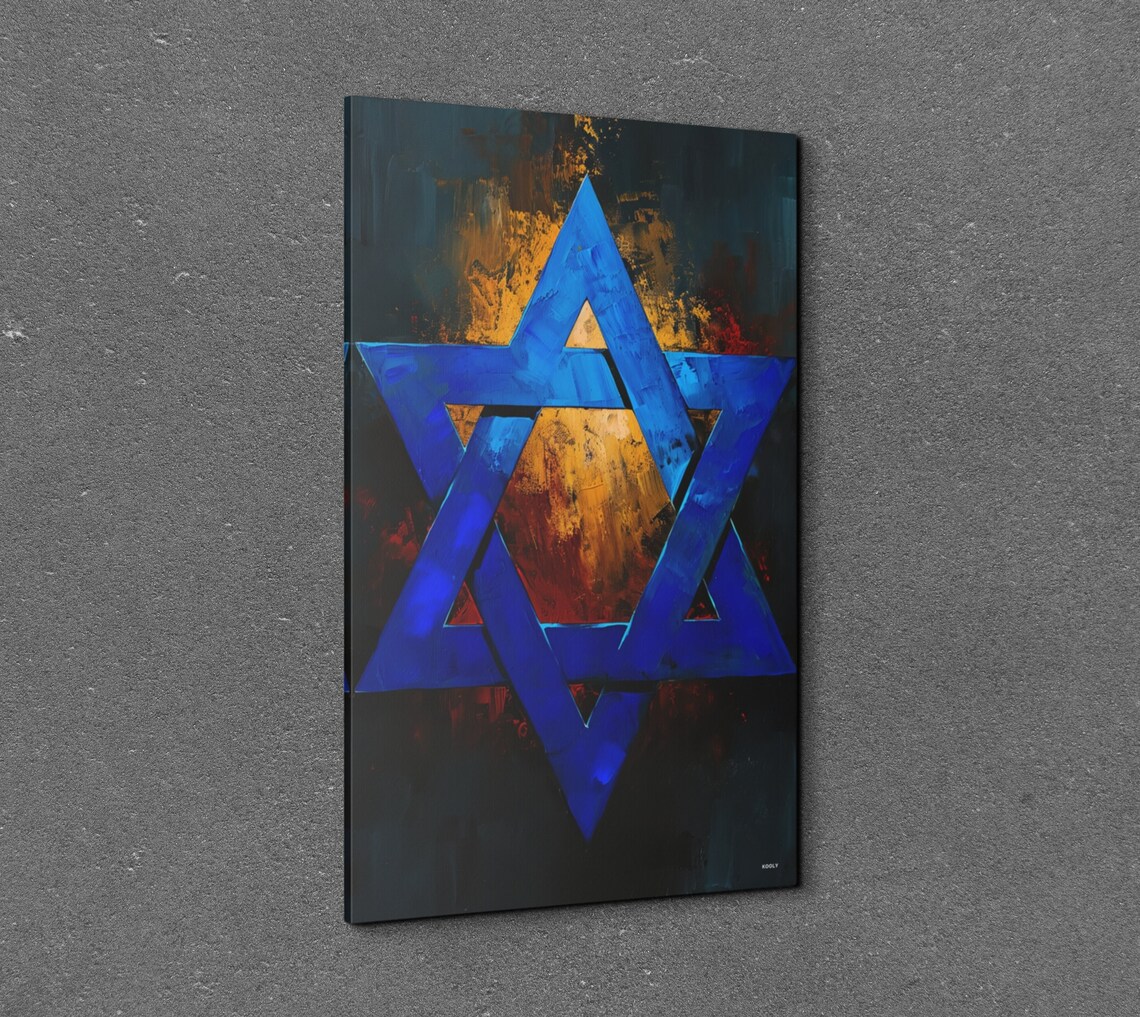 Blue Star of David Oil Painting Judaica Symbol Faith Art Poster - Image 2