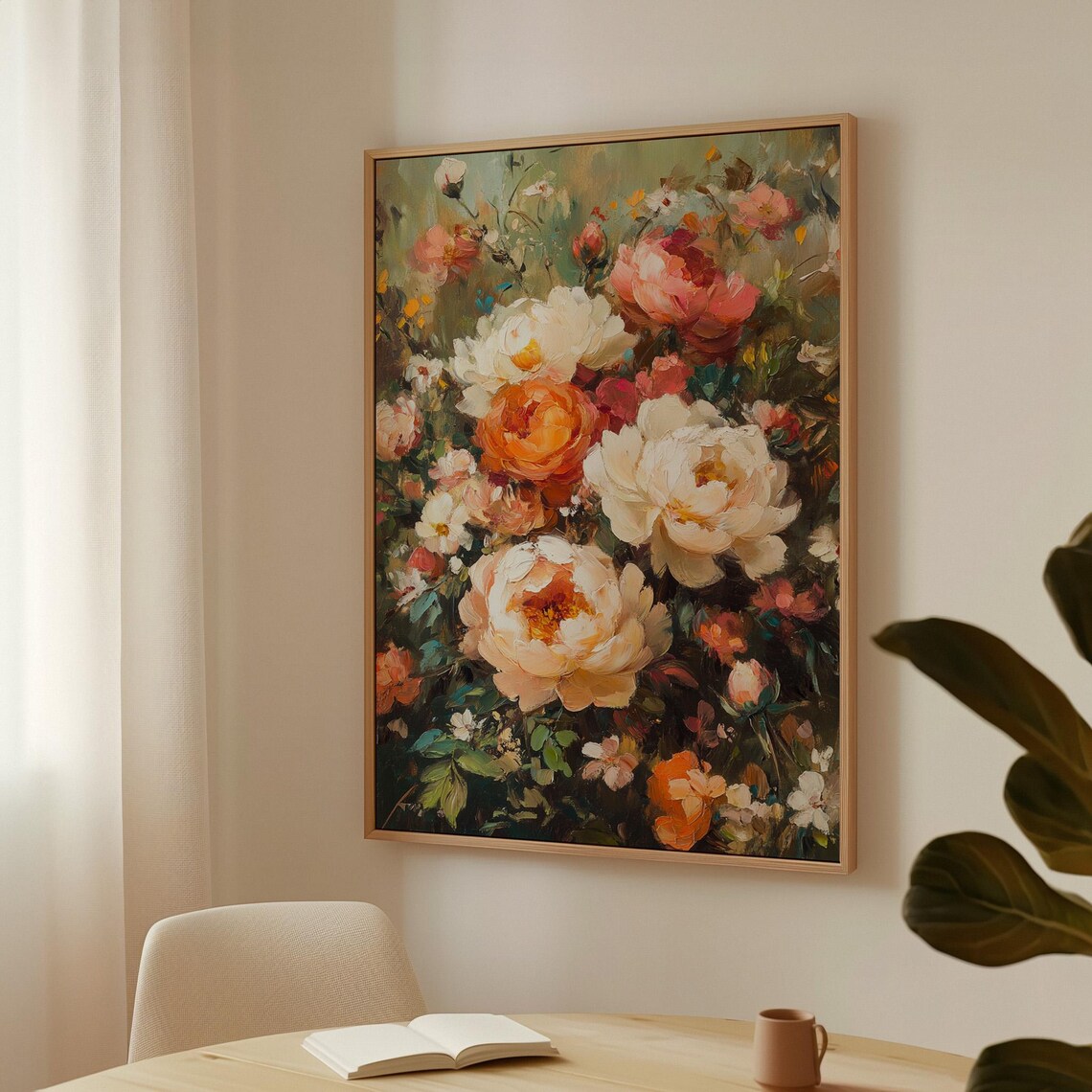 Vibrant Peony Bloom Colorful Floral Textured Oil Painting Poster