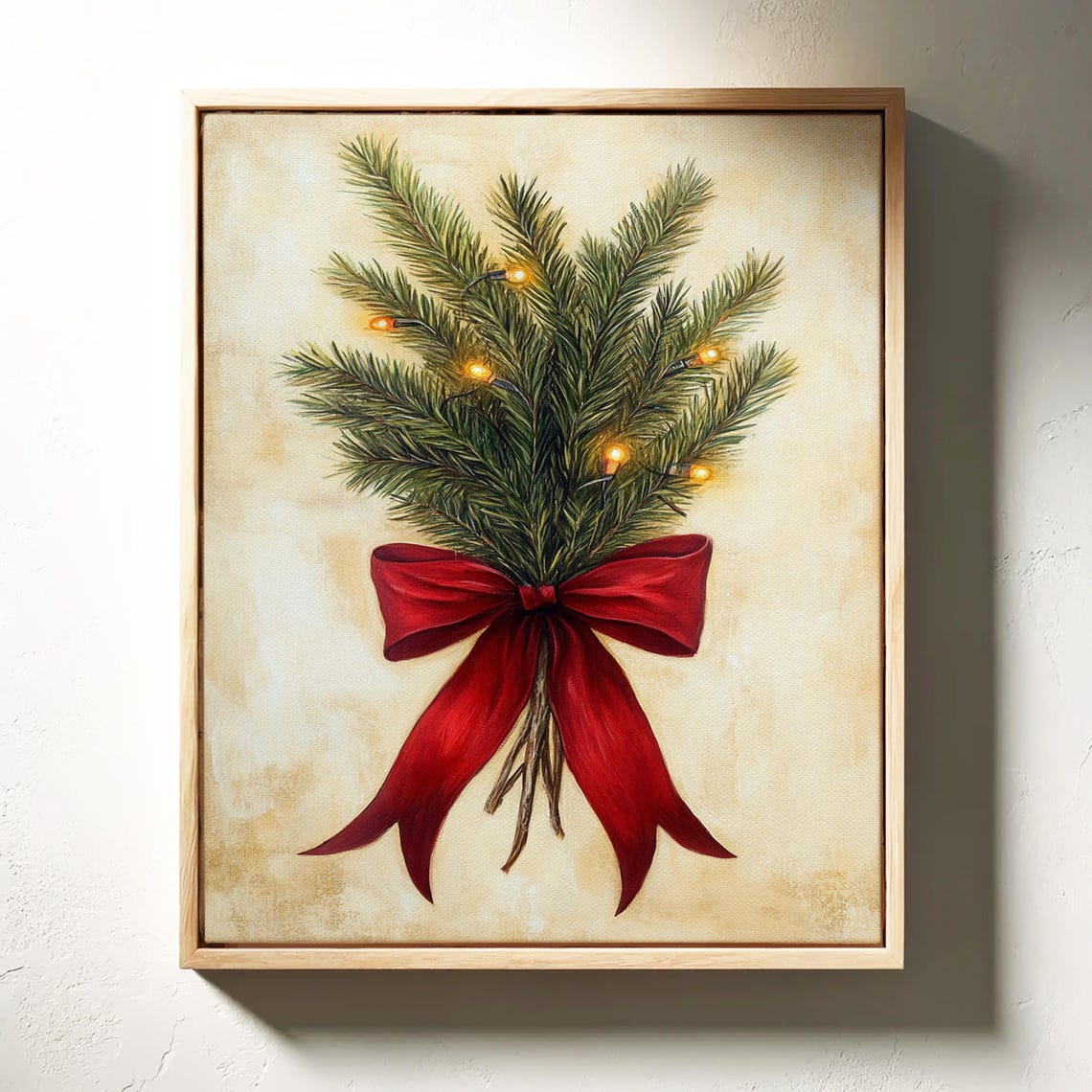 Christmas Pine Bundle With Lights And Red Bow Rustic Holiday Poster - Image 3