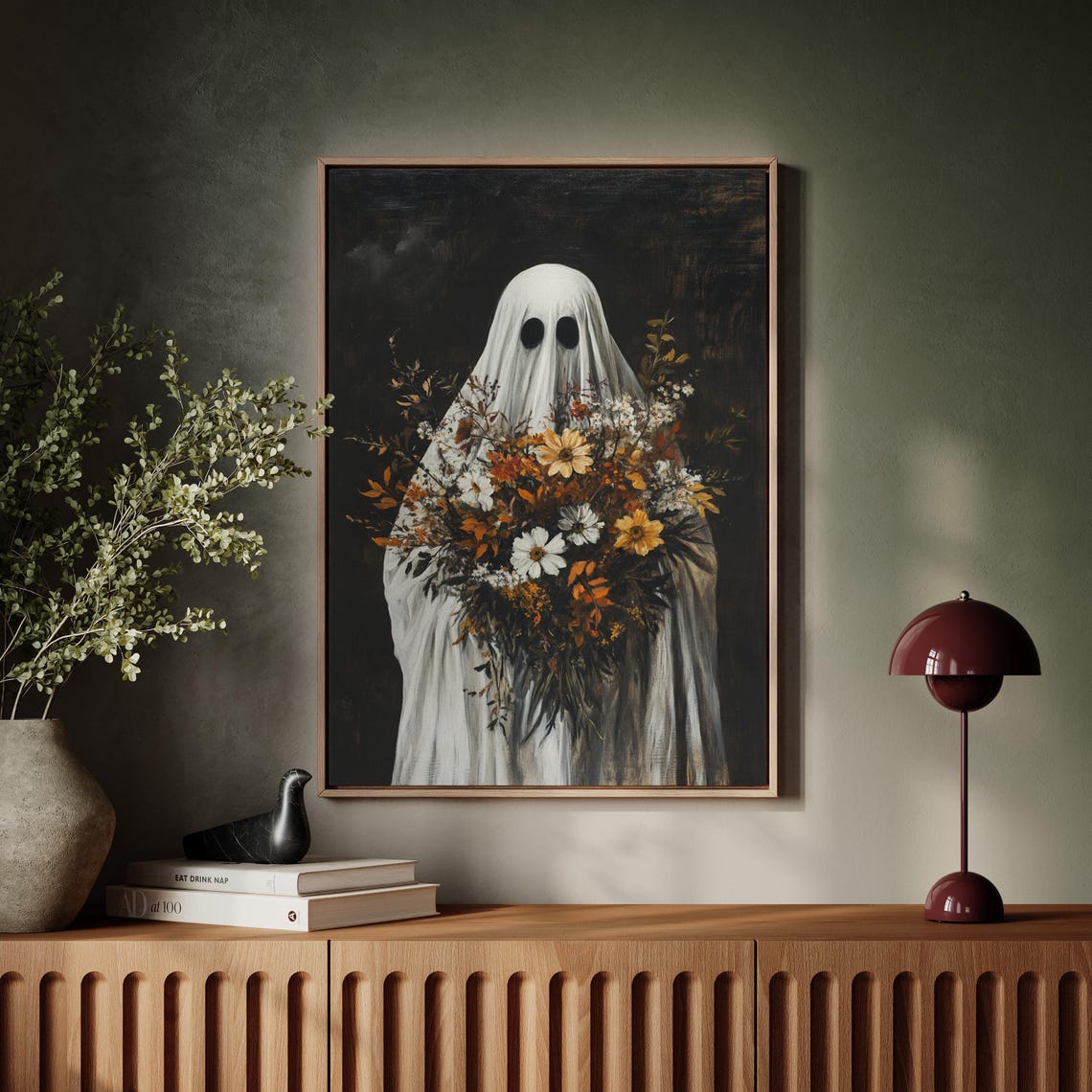 Spooky Ghost With Floral Bouquet Rustic Autumn Halloween Art Poster - Image 7