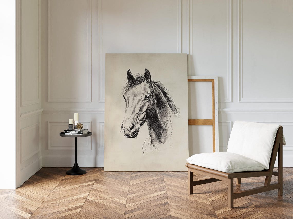 Horse Head Profile Ink Sketch Minimalist Equine Painting Poster - Image 2